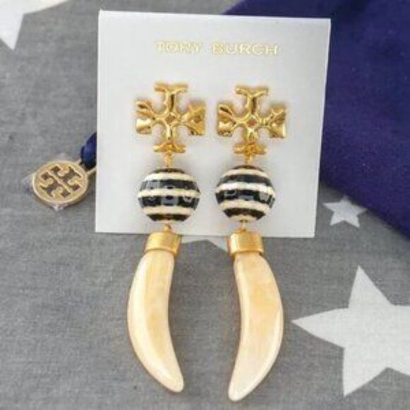 Tory Burch Horn Drop Statement Earrings in 18k Gold - Picture 5 of 5